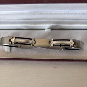 Stainless Steel Bracelet w/ Black Accents | 9” Length | Gift Boxed | Excellent C